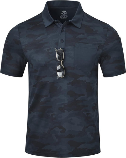 Men'S Camo Polo Golf Shirt Hiking Dry Fit Short Sleeve T-Shirts Pique Collared Polo Jersey