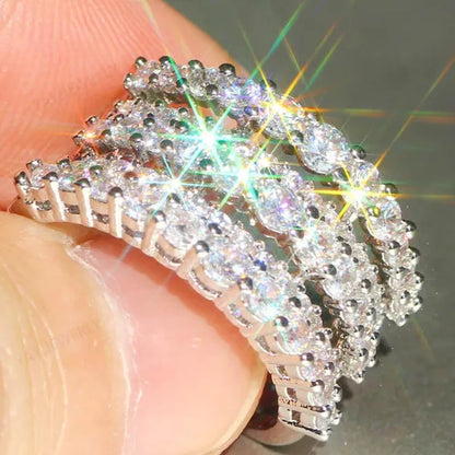 Princess Cubic Zirconia Statement Multilayer Ring Natural Gemstones White Sapphire Ring Anniversary Wedding Bride Engagement Band Charm Mum Ring Jewelry Valentine's Day Gifts Christmas Gift