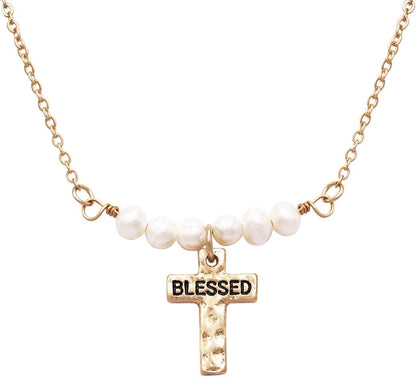 Women'S Stunning Inspirational Religious Blessed Cross Pendant with Freshwater Pearls Necklace, 15"+ 3" Extender - WORLD TIME VISITS