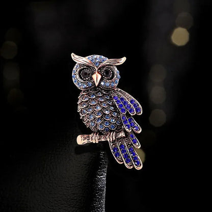 Luxury Diamond Blue Owl Brooch Pin Women's Fashion Clothing Pin Accessories Retro Owl Brooch - WORLD TIME VISITS