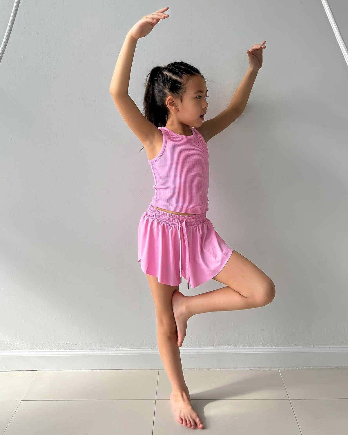 Girls Flowy Shorts with Pockets Athletic Running Skirt High Waist Butterfly 2 in 1 Sports Short 5-16 Years - WORLD TIME VISITS