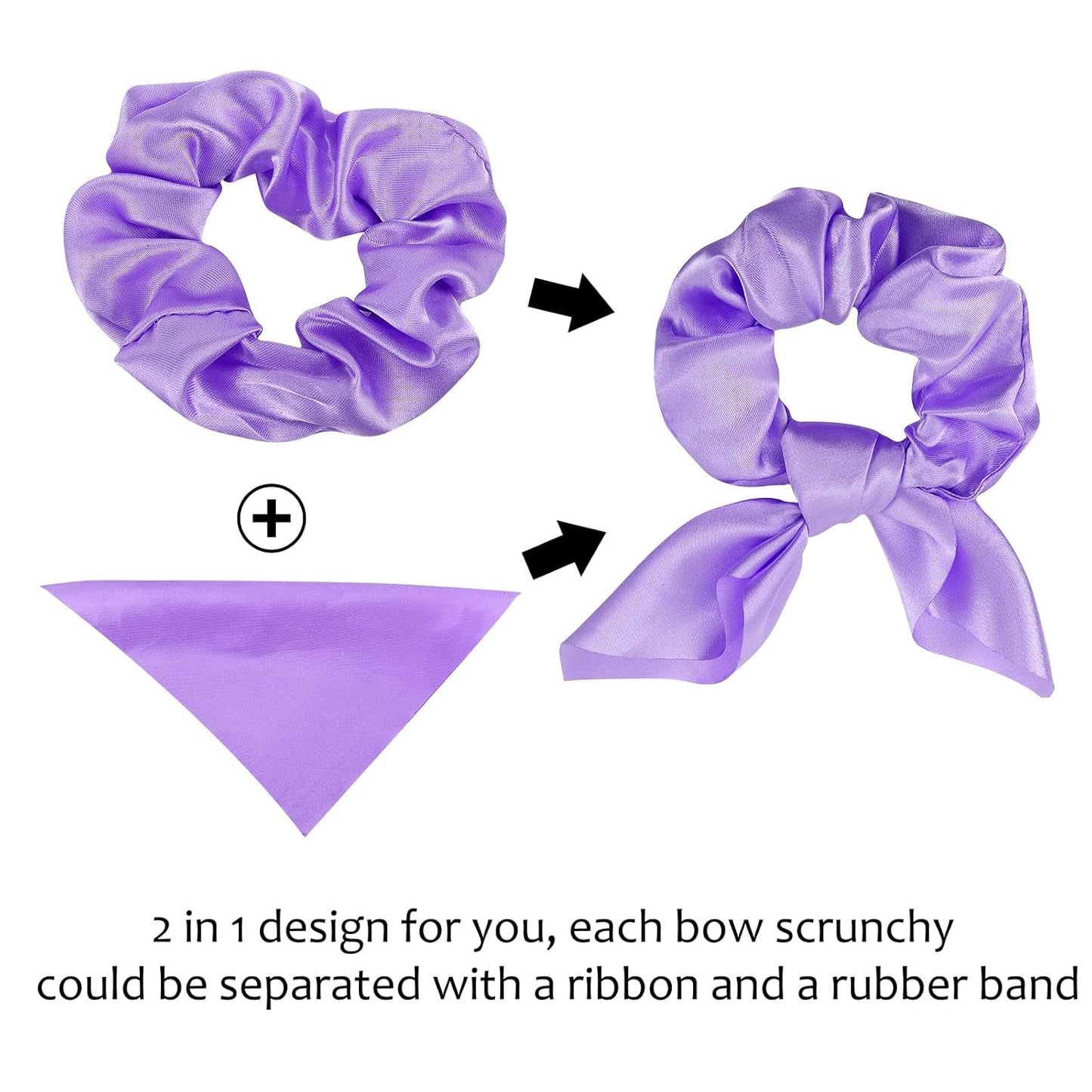 20 Pack Purple Scrunchies for Women - Satin Silk Hair Ties with Bow for Thick Hair, Cute Ponytail Holders and Ribbon Accessories