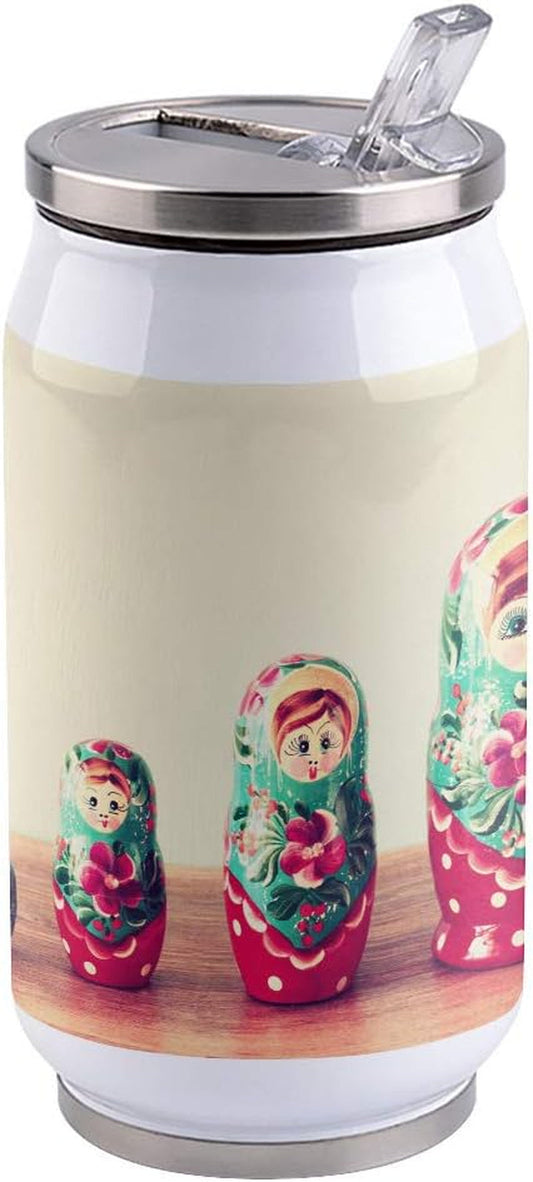 Insulated Tumbler Mug, Matryoshka Russian Artist Stainless Steel Non-Spill Water Cup Bottle with Lid and Straw for Coffee Drinks, Travel, Office, 400Ml/7.3X2.8 Inch - WORLD TIME VISITS