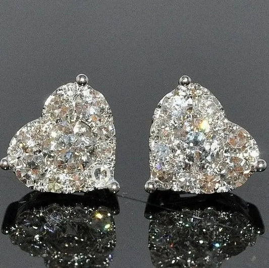 Exquisite Fashion Crystal Full Diamond Stud Earrings Love Heart Shape Cut Ear Studs 925 Sterling Silver Stud Earrings for Women Bride Wedding Engagement Jewelry Gifts