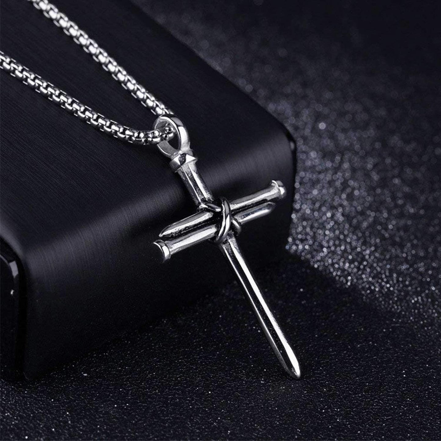 Cross Necklace for Men Cross Pendant STRENGTH Bible Verse Stainless Steel Necklace