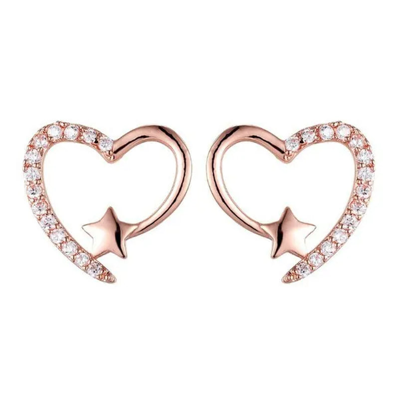 14K Gold Love Heart Star White Zircon Stud Earrings for Women Wedding Engagement Bride Jewelry Gift