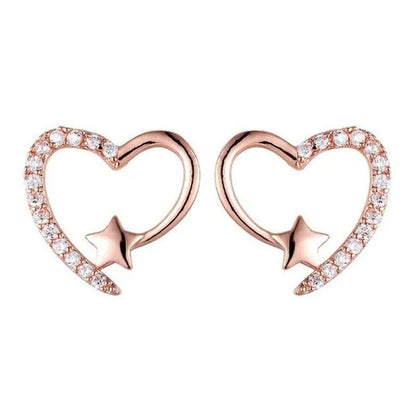 14K Gold Love Heart Star White Zircon Stud Earrings for Women Wedding Engagement Bride Jewelry Gift