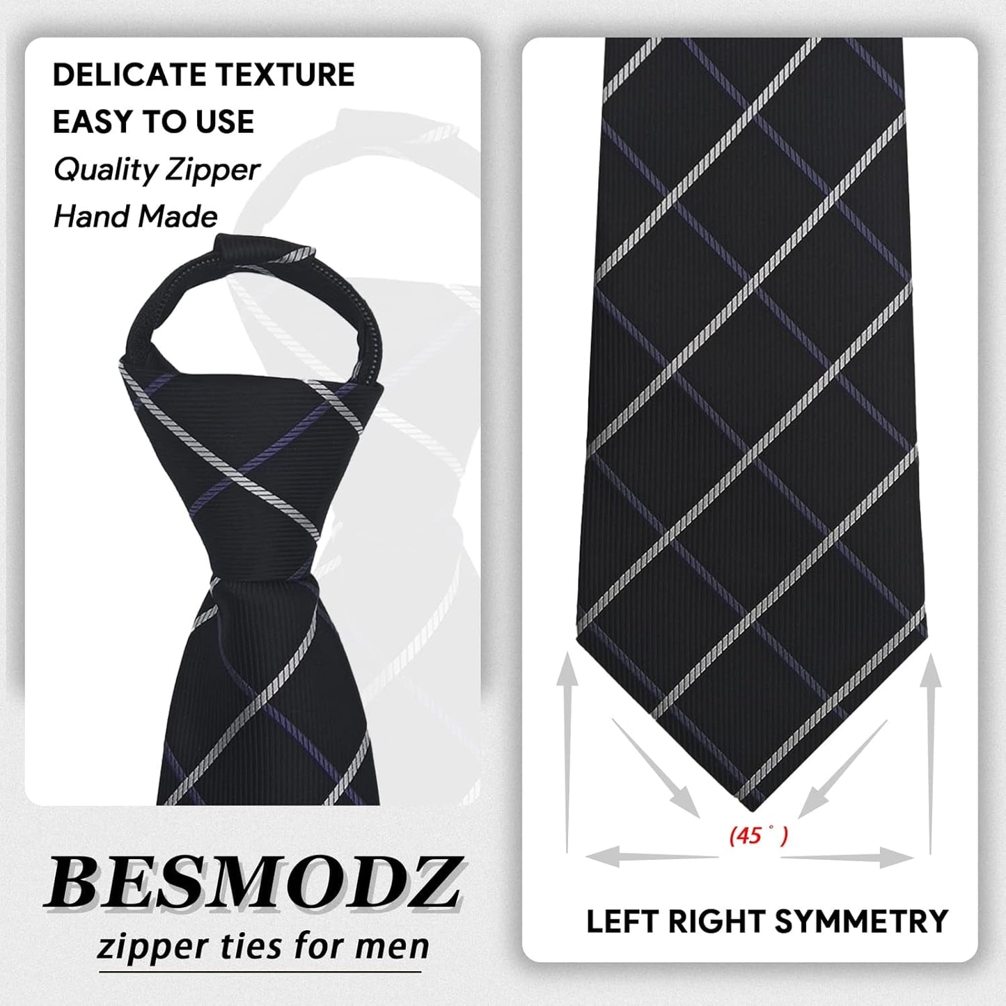 Men'S Lot 6 PCS Classic Zipper Ties Pretied Solid Color Necktie Set