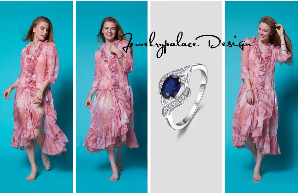 1Ct Oval Created Blue Sapphire Rings for Women, 14K White Yellow Rose Gold Plated 925 Sterling Silver Ring for Girl, Fashion Gemstone Jewelry Sets Promise Rings