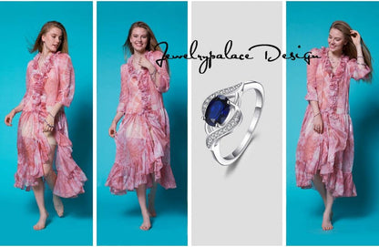 1Ct Oval Created Blue Sapphire Rings for Women, 14K White Yellow Rose Gold Plated 925 Sterling Silver Ring for Girl, Fashion Gemstone Jewelry Sets Promise Rings