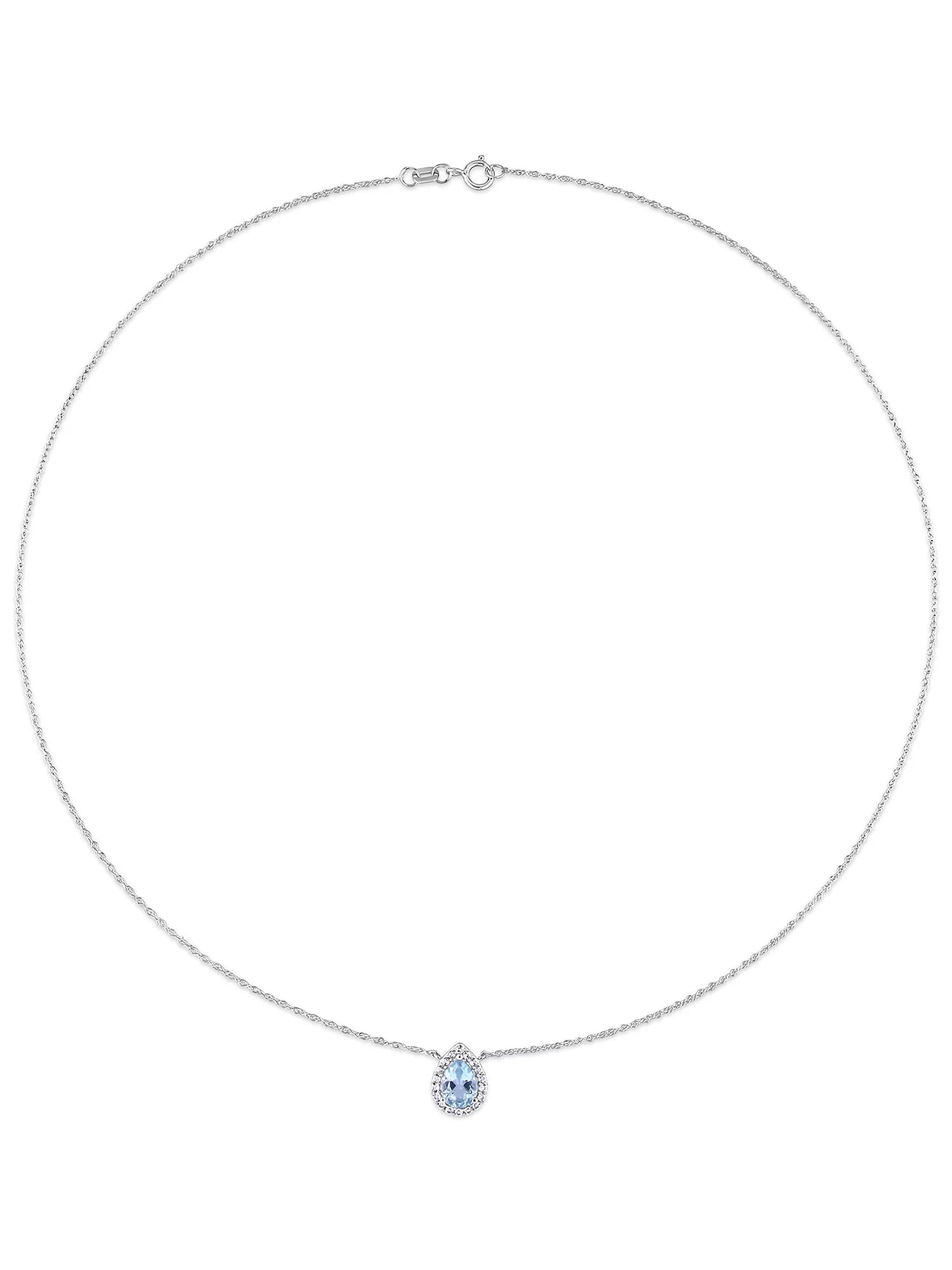 1-1/10 Carat T.G.W. Pear-Cut Sky Blue and White Topaz 10Kt White Gold Halo Necklace with Chain