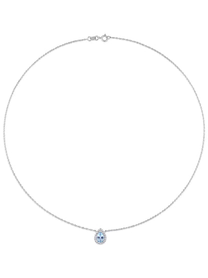1-1/10 Carat T.G.W. Pear-Cut Sky Blue and White Topaz 10Kt White Gold Halo Necklace with Chain