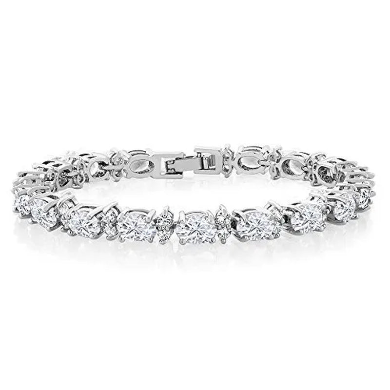Gem Stone King 925 Sterling Silver Gorgeous Oval and Round Sparkling Cubic Zirconia CZ Tennis Bracelet Jewelry Gift