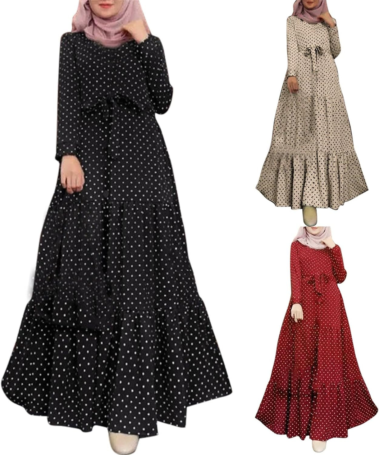 Kaftan Dresses for Women Floral Print Long Robe Ramadan Abaya Maxi Dress Long Sleeve Muslim Dubai Outfits