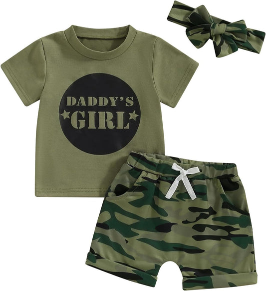 Summer Toddler Girl Clothes Baby Outfits Daddy'S Girl Short Sleeve T-Shirt Tops Camouflage Shorts Set for 2T 3T 4T