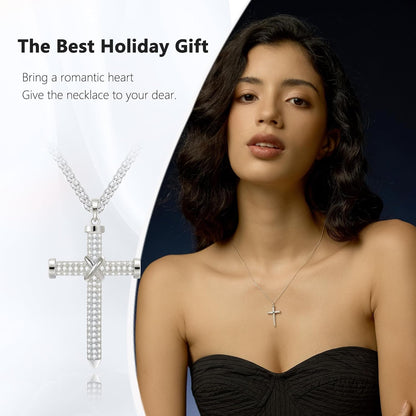 S925 Sterling Silver Cross Necklace for Women – Dainty Pendant Necklace with Sparkling Cubic Zirconia, Adjustable Gold Plated Necklace, Meaningful Jewelry Gift