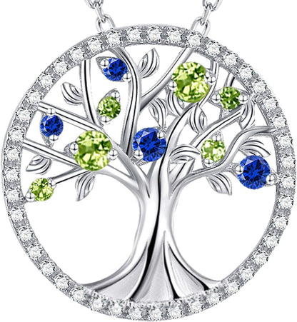 Tree of Life Necklace for Her May Birthstones Emerald Necklace for Women Fine Jewelry for Wife Birthday Gifts for Mother Sterling Silver