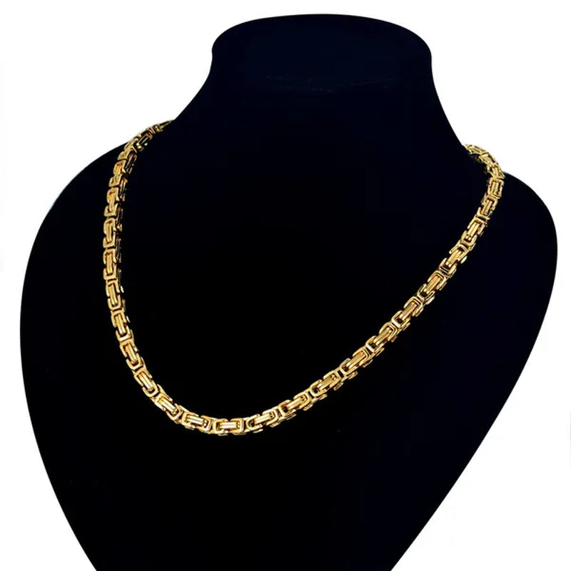 Men's Hip Hop Silver-tone/18K Gold Plated Stainless Steel Byzantine Box Link Chain Necklace