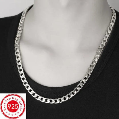 2PCS (Bracelet + Necklace) 925 Sterling Silver Smooth Flat Sideways Chain Necklace Fashion Luxury Exaggerated 16"-30" Fashion Exquisite Jewelry Sets for Women and Men