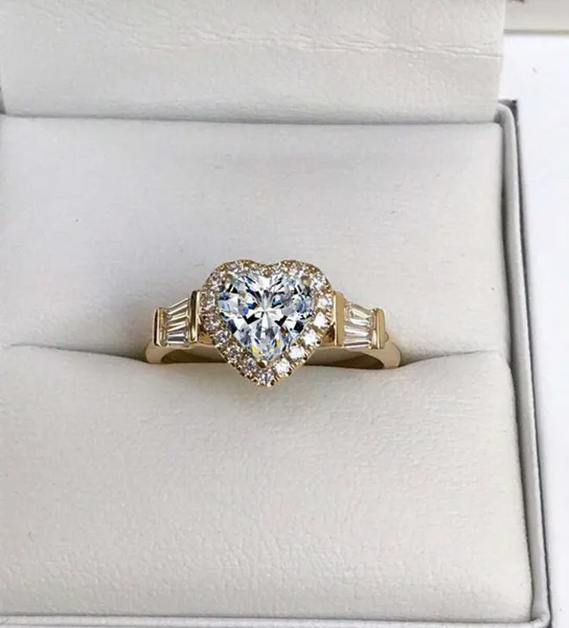 Elegant Noble Women Fashion Heart Ring Delicate Princess Proposal Engagement Ring Anniversary Banquet Birthday Gift Romantic Bridal Wedding Eternity Jewelry Ring Size 5-11