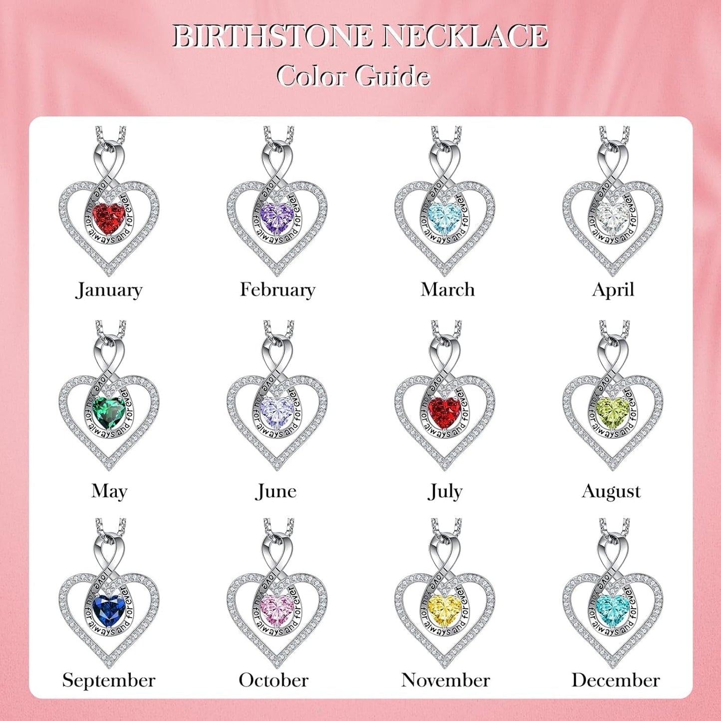 925 Sterling Silver Necklace for Women, Heart Necklace for Women Birthday Gifts for Women Girlfriend Wife Gifts for Anniversary Infinity Birthstone Necklace for Women Christmas Gifts Jewelry for Women