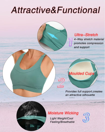 High Impact Sports Bras for Women,Racerback Running Bra Workout Crop Tank Tops Longline Sports Bra Push Up