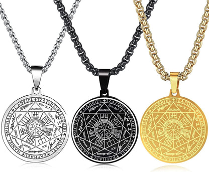 St Michael Necklace for Men, Seal of the 7 Archangels Pendant Protect Necklace Stainless Steel Mens Spiritual Talisman Protection Amulet Healing Jewelry Saint Michael Pendants