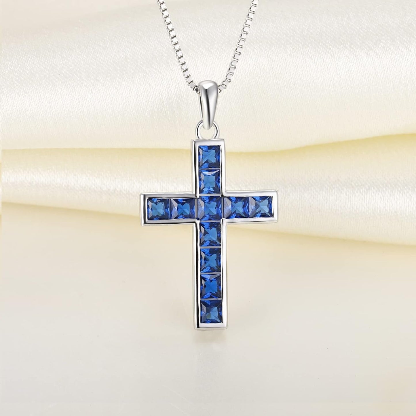 925 Sterling Silver Cross Necklace for Women Halo Pendant Princess Cut Birthstone Jewelry for Mom