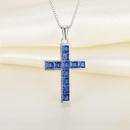 925 Sterling Silver Cross Necklace for Women Halo Pendant Princess Cut Birthstone Jewelry for Mom