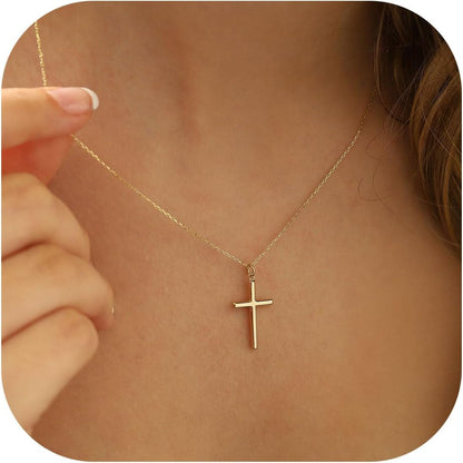Gold Cross Necklace for Women Girls Trendy - 14K Gold Plated Layered Cross Necklace Tiny Sideway Choker CZ Necklaces for Women Trendy Faith Jewelry First Communion Gifts - WORLD TIME VISITS