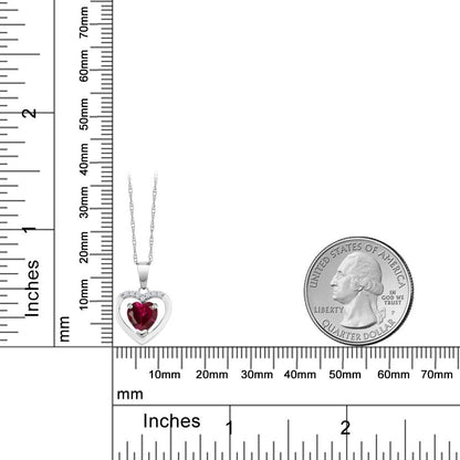 10K White Gold 6MM Heart Shape Gemstone Birthstone and White Diamond Pendant Necklace | Gold Necklace for Women | with 18 Inch Chain - WORLD TIME VISITS