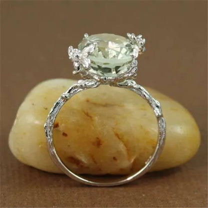 Fashion Round Cut Green Amethyst & White CZ Diamond Gemstone Jewelry branch Silver Ring Size 6 7 8 9 10