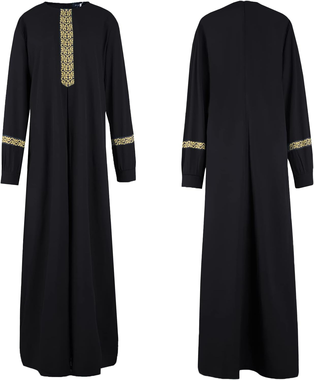 Womens Long Sleeve Ethnic Style Zipper Muslim Dresses Abaya with Hijabs