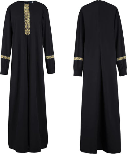 Womens Long Sleeve Ethnic Style Zipper Muslim Dresses Abaya with Hijabs