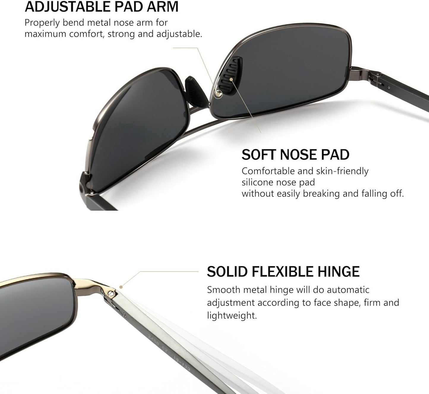 Ultra Lightweight Rectangular Polarized Sunglasses UV400 Protection