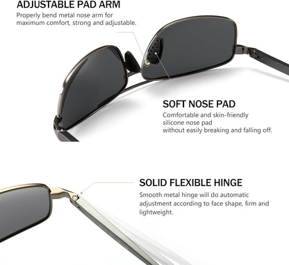 Ultra Lightweight Rectangular Polarized Sunglasses UV400 Protection
