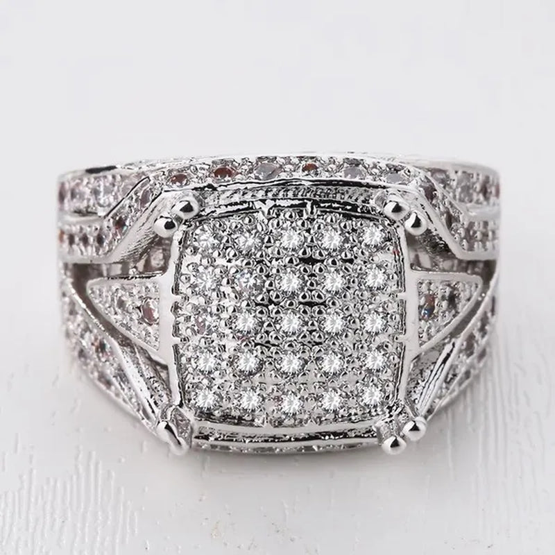 Mens 925 Silver Plated White Zircon Gem Engagement Ring Size 6-11