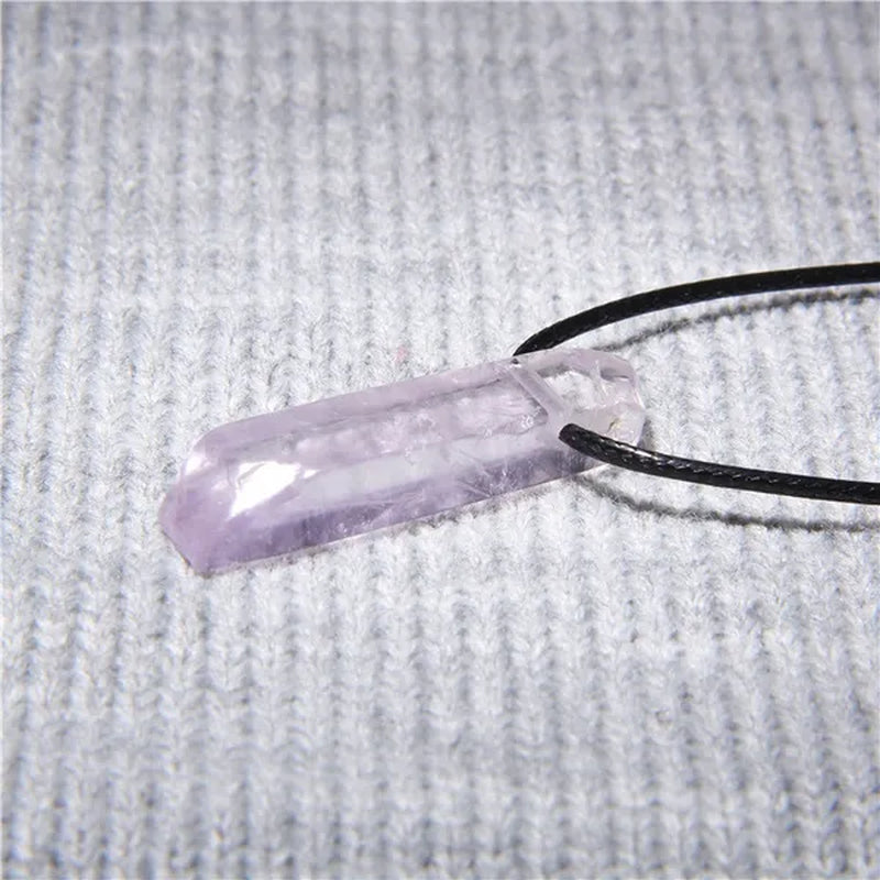 Unique Design Stone Pendant Necklace Fashion Black Rope Natural Stone Aquamarine Amethyst Citrine Beads Necklace Men Women Jewelry