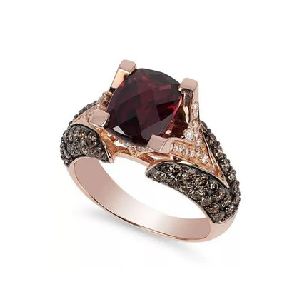 Retro Luxury Natural Red Stone Handmade Crown Ring Women'S Silver Colors Ring Princess Cut Diamond Ruby Ring Antique Proposal Gift Rings Bridal Wedding Band Anniversary Party Jewelry