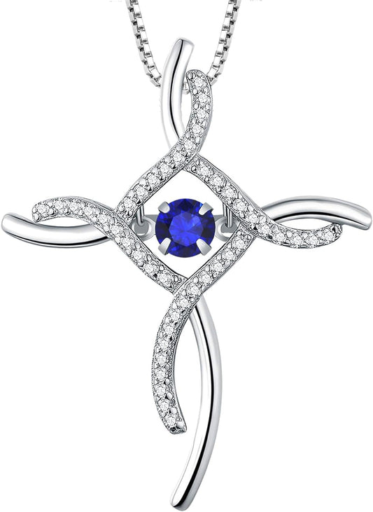 Celtic Knot Cross Necklace Sterling Silver Cubic Zirconia Loop Infinity Pendant Dancing Bristhstones Crucifix Jewelry