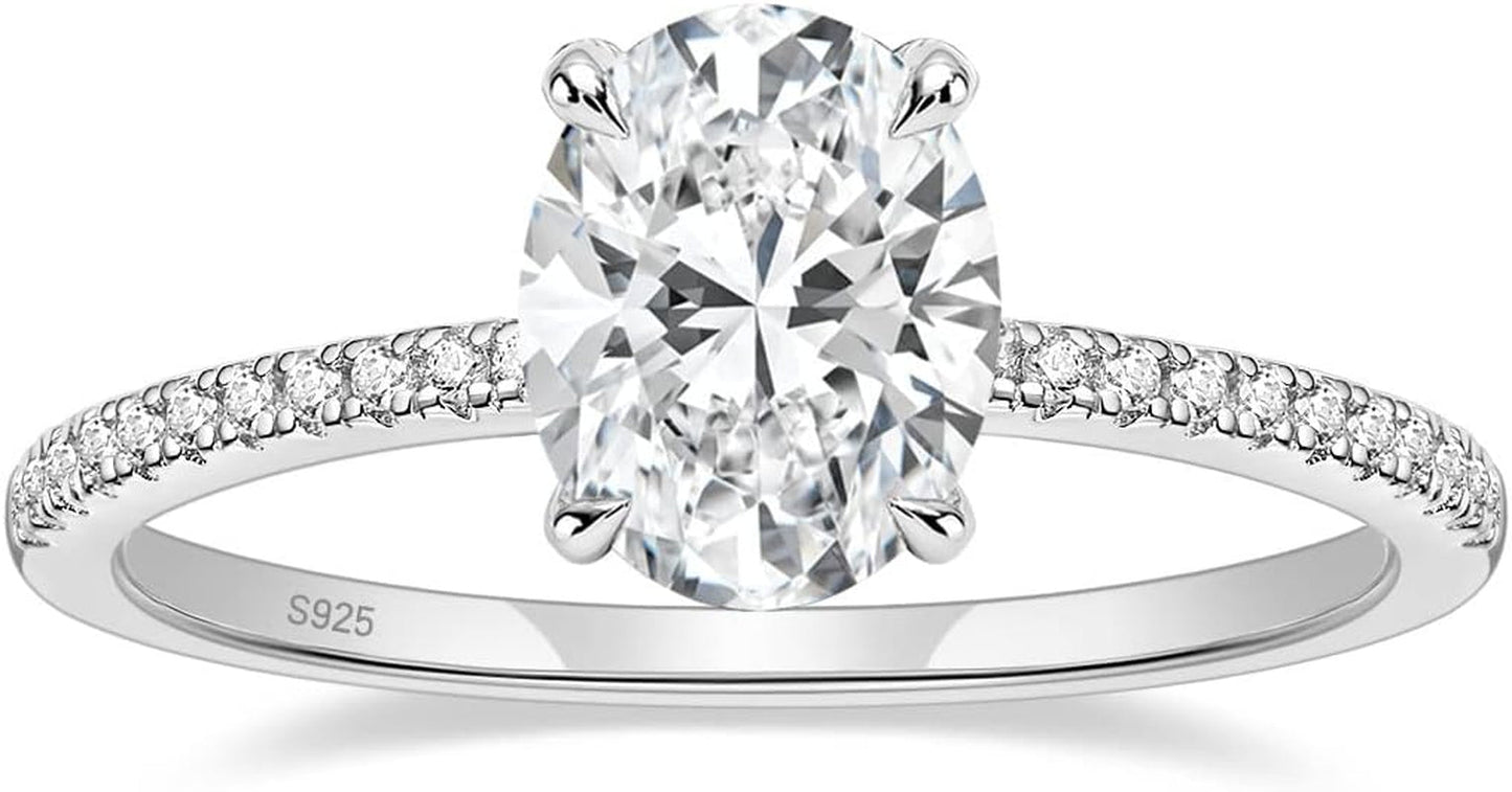 3CT 925 Sterling Silver Engagement Rings Oval Cut Cubic Zirconia CZ Wedding Promise Rings for Her Stunning Wedding Bands for Women Size 3-11 - WORLD TIME VISITS