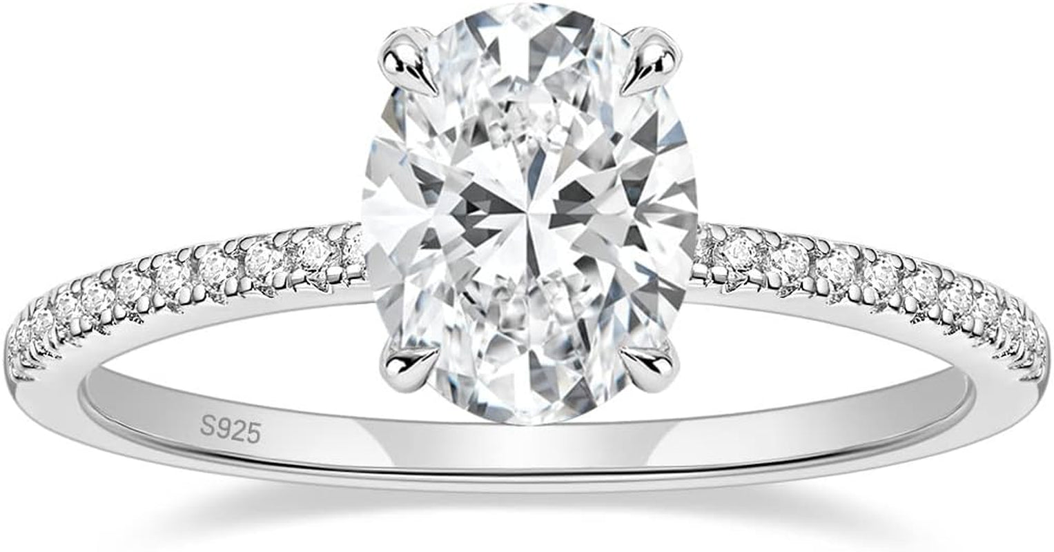 3CT 925 Sterling Silver Engagement Rings Oval Cut Cubic Zirconia CZ Wedding Promise Rings for Her Stunning Wedding Bands for Women Size 3-11 - WORLD TIME VISITS