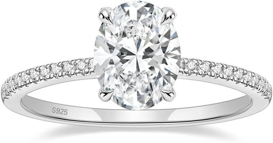 3CT 925 Sterling Silver Engagement Rings Oval Cut Cubic Zirconia CZ Wedding Promise Rings for Her Stunning Wedding Bands for Women Size 3-11 - WORLD TIME VISITS