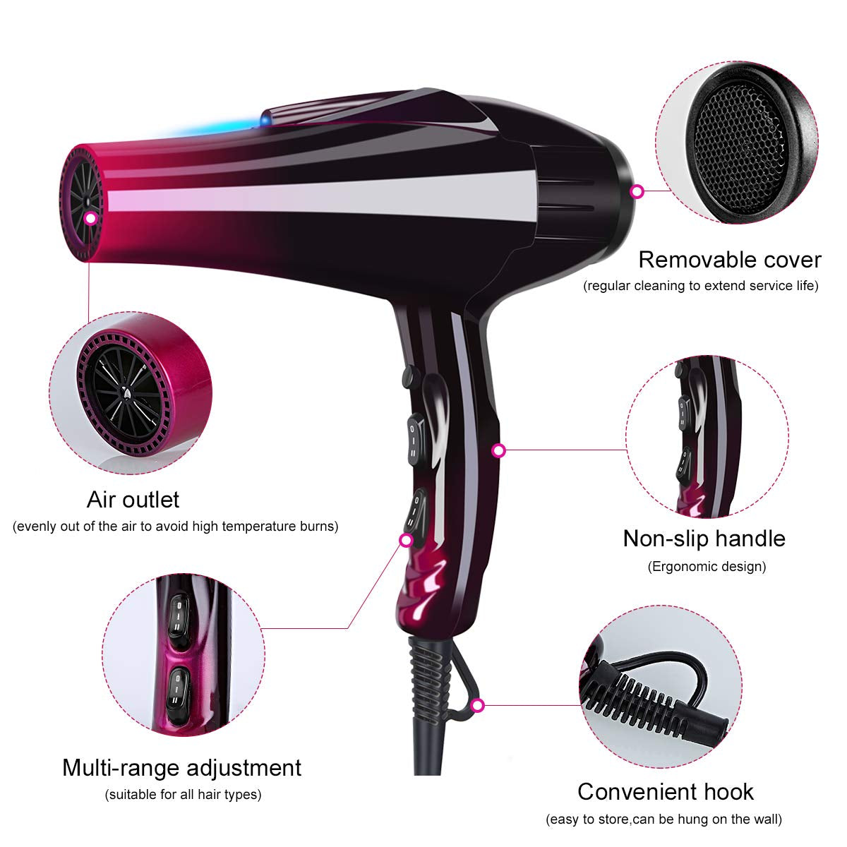 Professional Hair Dryer with Blue Light Far Infrared Negative Ionic 3500W Blow Dryer Fast Drying Heat Hairdryer Powerful Home Salon Hair Dryers with Attachment - WORLD TIME VISITS