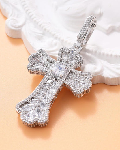 Gothic Colorful Iced Out Cross Pendant with 20" Stainless Steel Rope Chain, Heavyweight Oversized Design, 14K Gold Plated, 5A CZ Stones, Hip-Hop Religious Jewelry for Men & Women