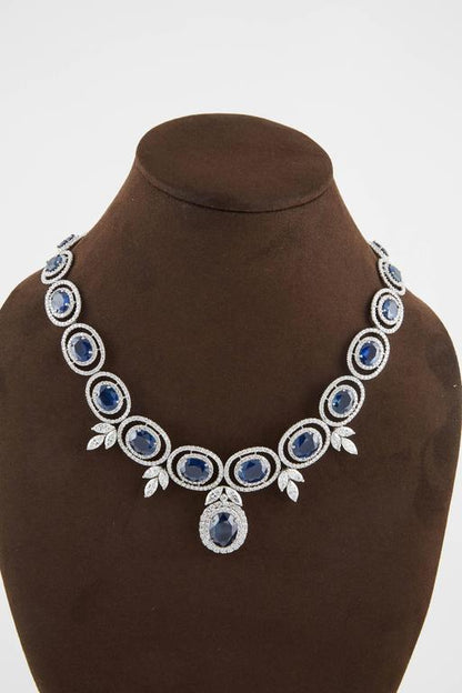 Grand Sapphire and Diamond 18k White Gold Choker Necklace