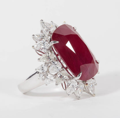 24.64 Carat African Ruby and Diamond 18k Gold Cocktail Ring