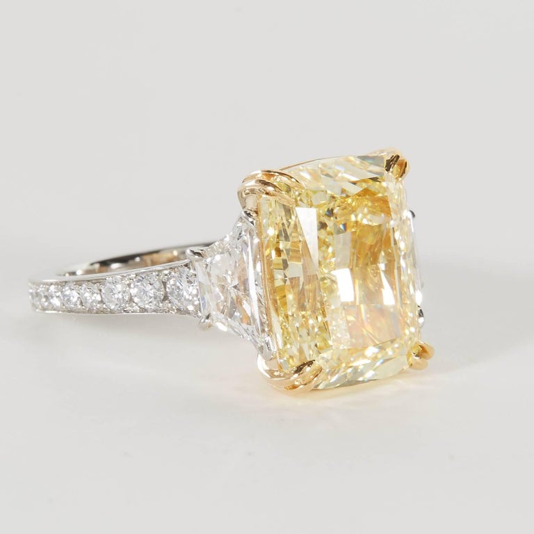 10 Carat Fancy Yellow GIA Cushion Diamond Engagement Ring