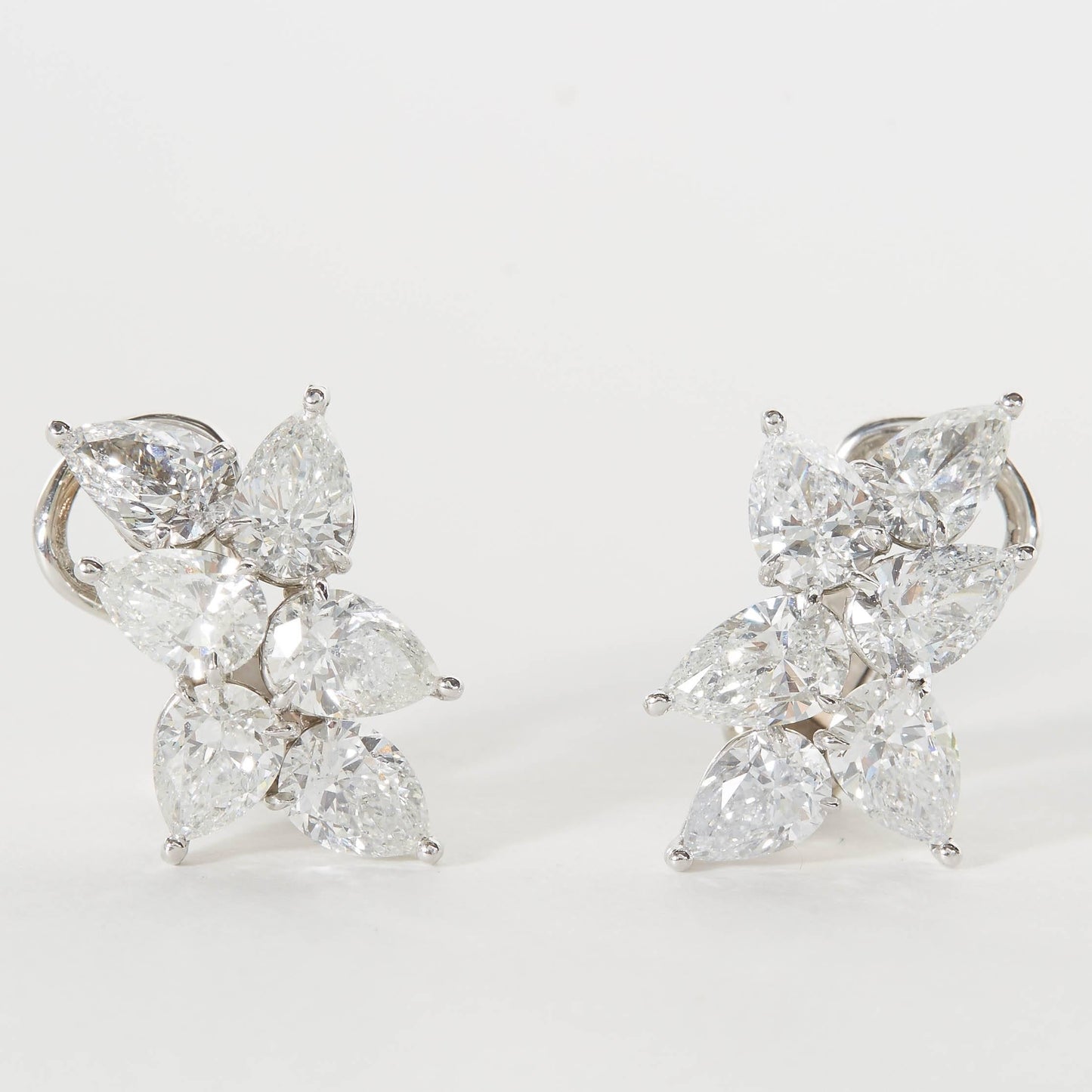 Diamond Scene 6.68 Carat Pear Shape Diamond Platinum Cluster Earrings