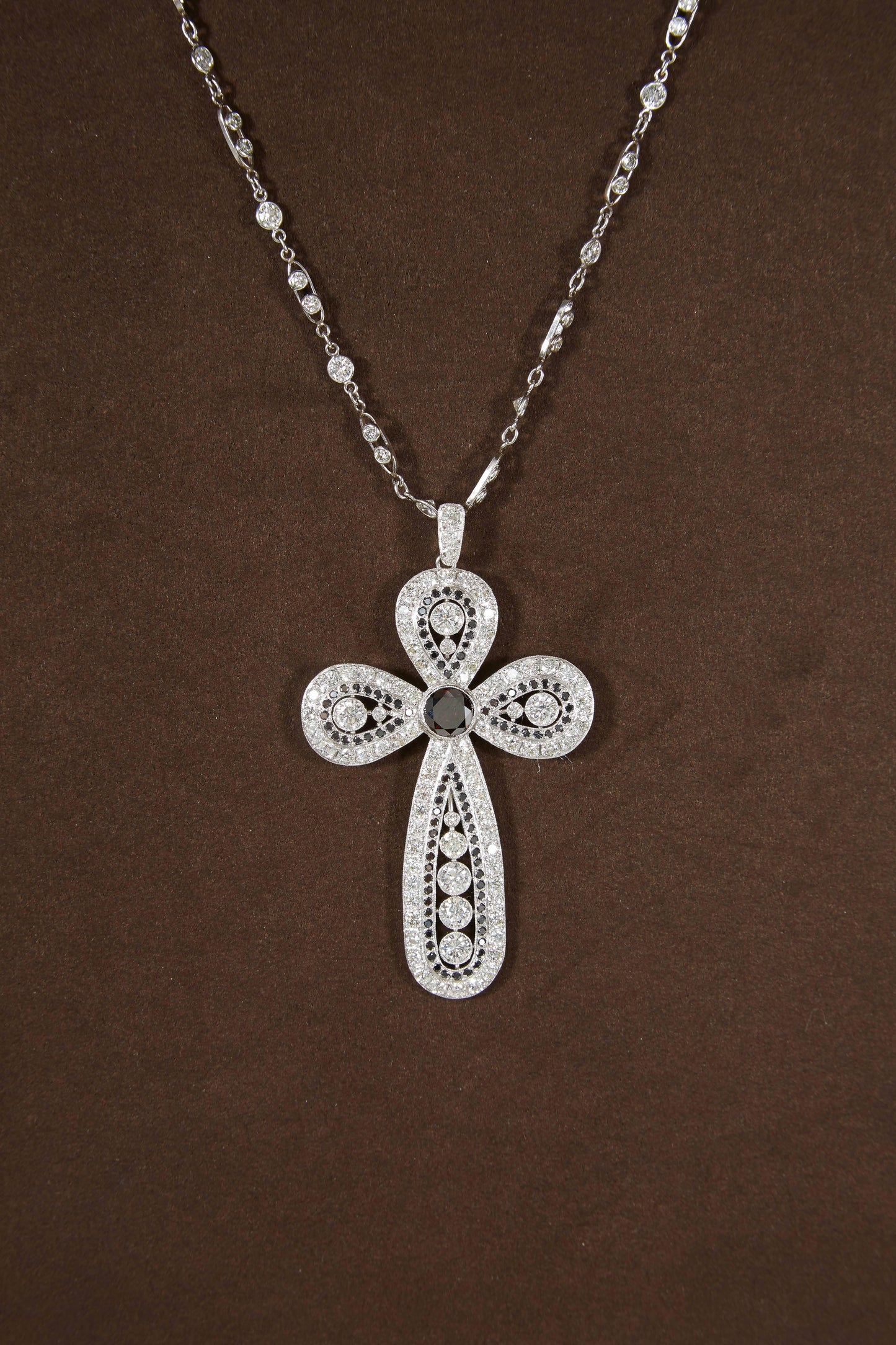 Handmade Platinum Diamond Cross Pendant On 20 Inch Diamond Chain